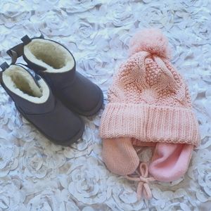 Winter Accessories Bundle - Boots and Knit Pompom Toque
